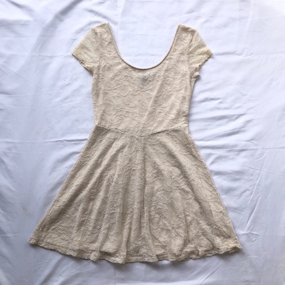 h&m beige lace dress Women's Cream Lace-Detail Cotton Dress